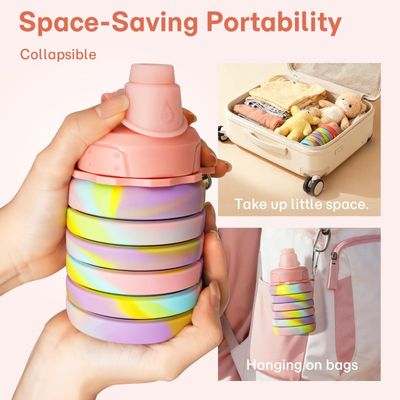 MAKERSLAND Collapsible Water Bottles for Travel, Foldable Sports Water Bottle for Kids, Reusable Water-proof Silicone Water Bottles with mountaineering Buckle for Camping Hiking Holiday - Image 3